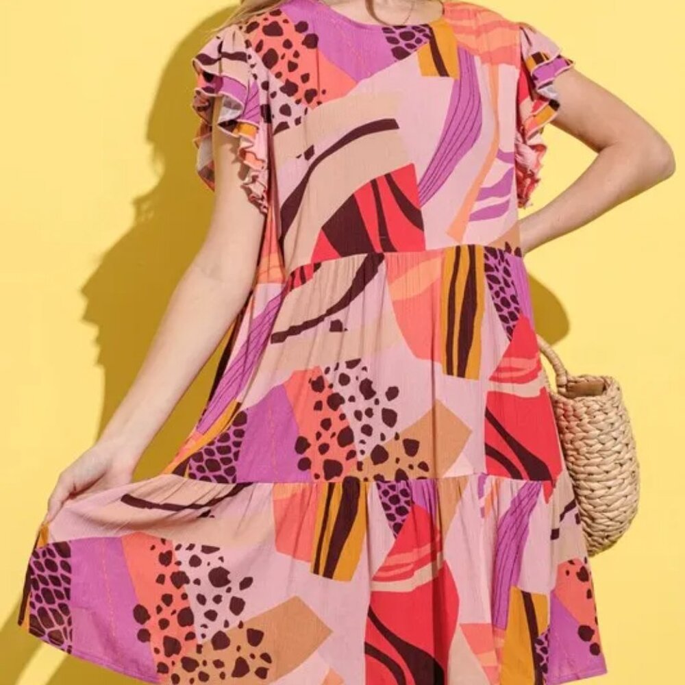 And The Why Printed Double‎ Ruffles Sleeve Dress